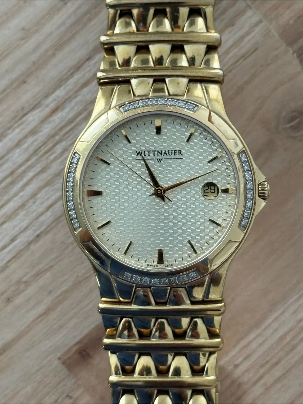 Wittnauer Rare Diamond Vintage Men’s Watch Gold Dial Bracelet Case Date Window